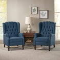 thumbnail image 2 of GDF Studio Elizabeth Contemporary Tufted Wingback Pushback Recliner, Set of 2, Navy Blue Fabric and Dark Brown, 2 of 13