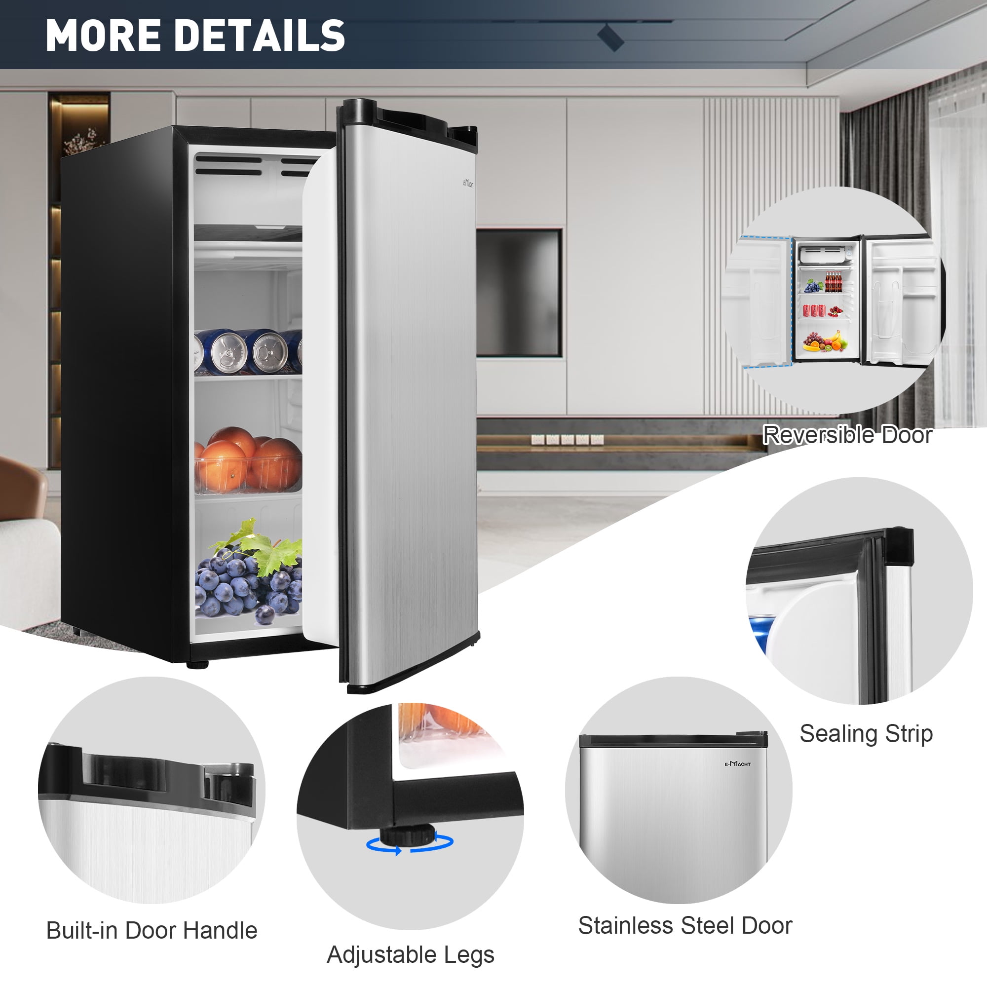  Oursoula Mini Refrigerator with Separate Freezer, 2-Door Compact  Fridge, 3.2Cu.Ft, Reversible Door, 7-Level Thermostat Control, Suitable for  Home Kitchen, Bedroom, Dorm, Office, Black : Home & Kitchen