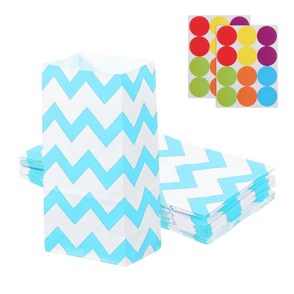 Uxcell Party Favor Bag, Mini Paper Candy Bags Gift Treat Celebration Halloween Goody Birthday Wedding Party with Stickers Light Blue Line 7.1 in
