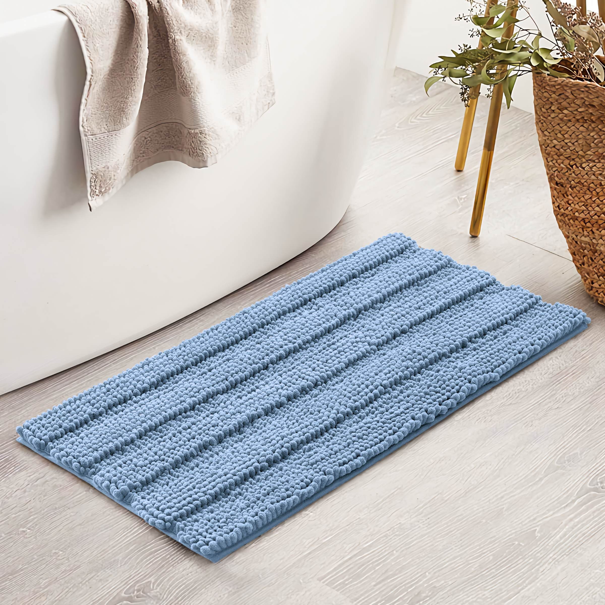 Subrtex Bathroom Rugs Non-Slip Chenille Soft Striped Plush Bath Mat (Light Purple, 20"x32")