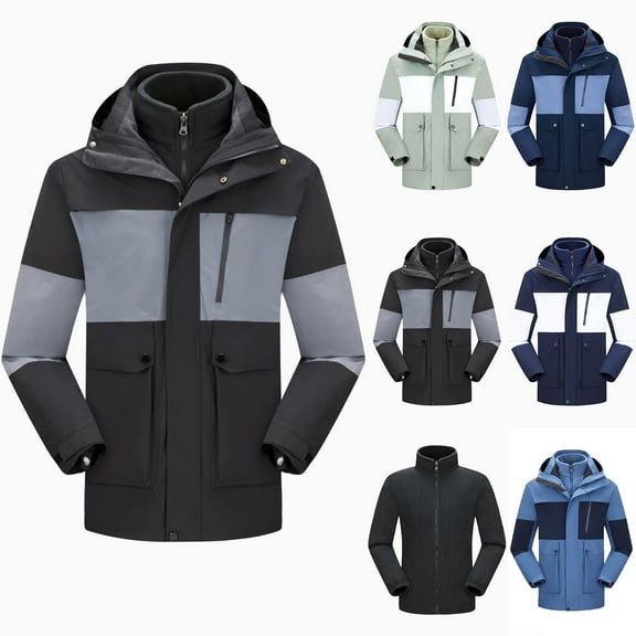 Brondbend Coats for Men Fall Mens Jacket Hooded Long Sleeved Zipper Pocket Outerwear Multicolor Warm Jacket Loose Fit Festival Tops Black