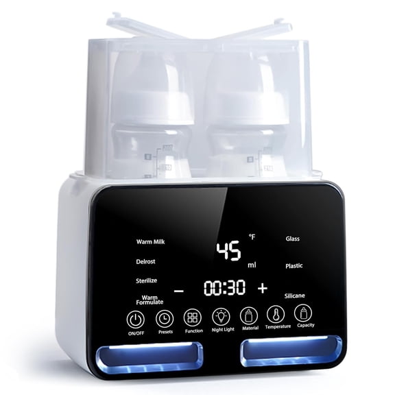 Double Bottle Warmer and Steri-lizer, 8-in-1 Fast Baby Milk Warmer with Timer for Breastmilk or Formula, Multifunctional Bottle Warmer with Food Heater Defro