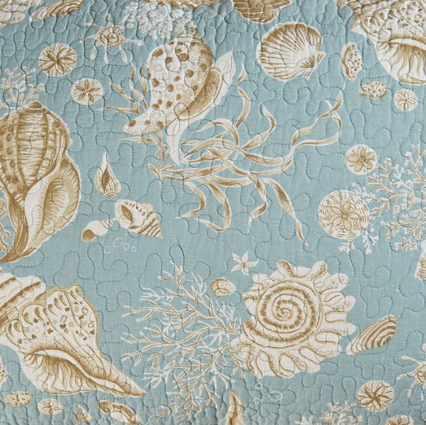 Natural Shells Oversized Cotton Twin Bedding Quilt - Beach House Coastal Decor