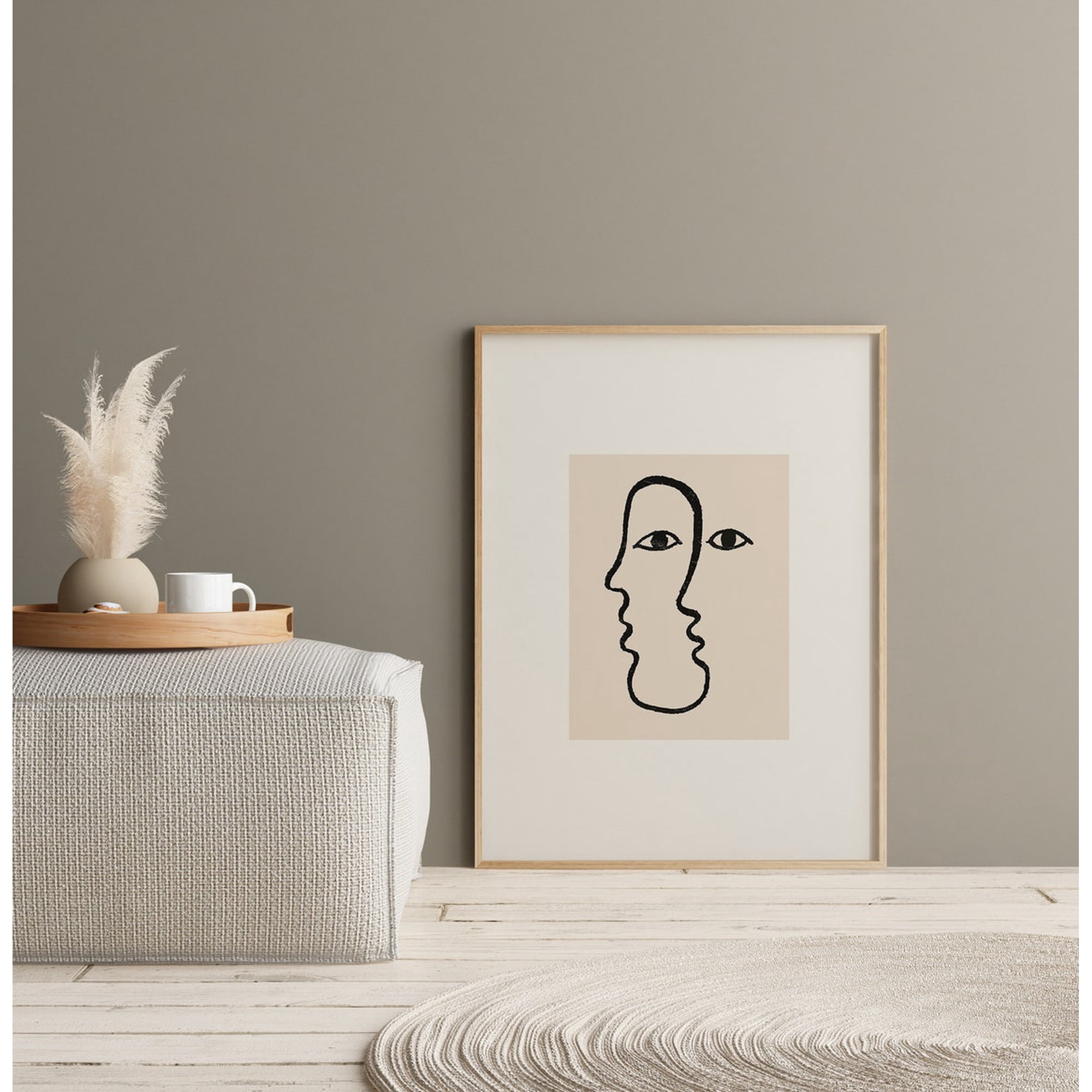 Abstract Face Line Art Wall Art Print Beige Minimal Decor