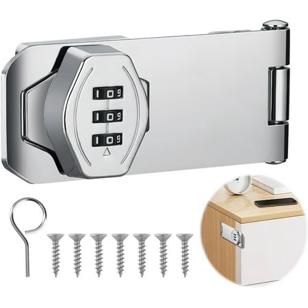 CERPXFF-4 Inch Keyless Combination Lock 3-Digit Combination Lock for Doors Silver Password Rotary Hasp Locks for Small Doors Barn Door Bathroom Outdoor Garage Garden Kitchen Drawers Cabinet