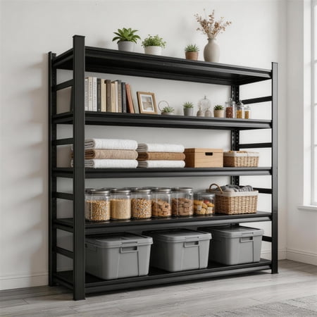 87"H Garage Shelving, 5-Tier Heavy Duty Adjustable Metal Storage Shelves, Tall Bookcase, 3000Lbs Industrial Shelf Unit Black, Easy to Assemble (87" H x 47.2" W x 23.6" D)