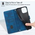 thumbnail image 5 of Feishell for Apple iPhone 14 6.1 inch Wallet Case with Wrist Strap,Flip Cover with Embossed Pattern PU Leather Kickstand Credit Card Slots Magnetic Clasp Folio Purse Phone Case,Blue, 5 of 7