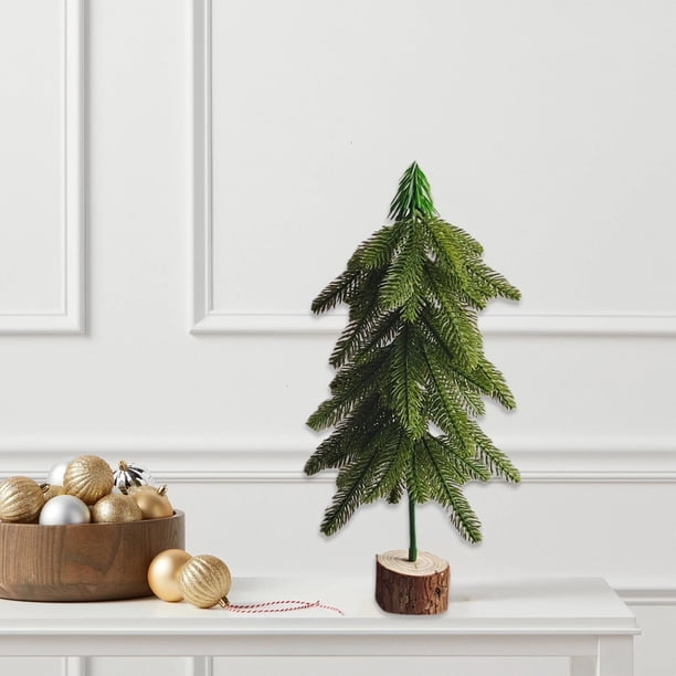 Árbol de Navidad artificial verde redondo con base de madera, simulación de árbol de Navidad, decoraciones de escritorio, adornos para el hogar, árbol de Navidad artificial, decoración, árboles decora
