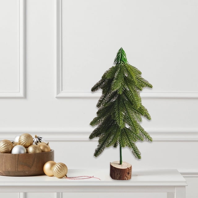 Todaioua Christmas Tree Decor, Artificial Christmas Tree 2 Sizes, Trees with Wooden Base for Christmas Decor Christmas Party Home Table Craft Decorations (Green,13.8 Inch)
