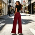 thumbnail image 4 of Women's High Waisted Wide Leg Pants, Elastic Waist Seamed Front Trousers with Pockets, Casual Loose Fit Flowy Dress Pants for Work Office Daily Wear 07-Wine L, 4 of 5