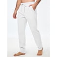 thumbnail image 2 of Pantalones JMIERR casuales de algodón y lino con cintura elástica para hombre, blancos, L, 2 of 6