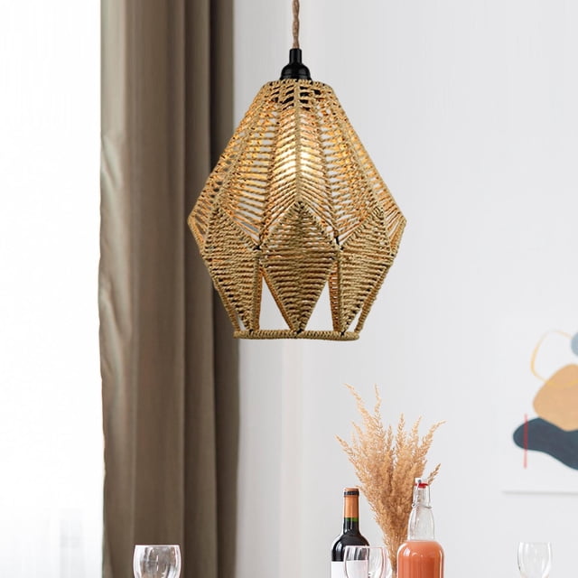 Pantalla de lámpara de cuerda de papel, estilo retro bohemio, para lámparas de techo colgantes, ideal para cafeterías, salas de estar, hogares y casas