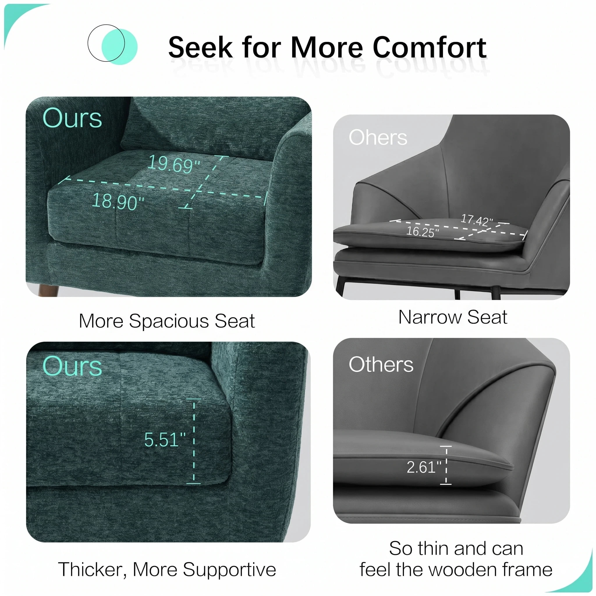 AISWORD Modern Accent Chair, Upholstered Armchair with Pillow, Fabric Single Sofa Chair with Lounge Seat and Wood Legs Accent Chair for Living Room Bedroom Small Spaces, Blackish Green