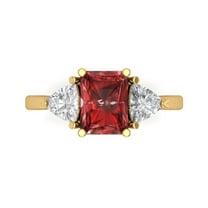 2.82 ct Emerald Cut Natural Garnet 3 Stone 18K Yellow Gold Womens Engagement Ring
