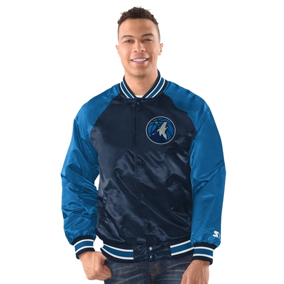 Men's Starter Navy/Blue Minnesota Timberwolves Inductee Raglan Full-Snap Varsity Jacket