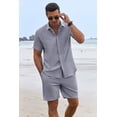 thumbnail image 5 of COOFANDY Men's Summer Beach Outfits 2 Piece Short Sleeve Shirts and Shorts Vacation Texture Linen Sets for Men, 5 of 12