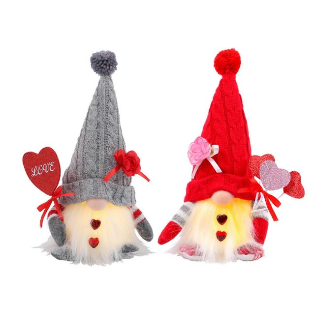 Illuminated Plush Doll Decorations Handmade Valentine's Day Gnomes Tabletop Glowing Gnomes Valentine's Day Ornament Red