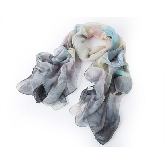 SC-Chiffon Lotus Multi Black | Chiffon Scarf