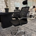 thumbnail image 2 of Blackbox Silla de Oficina Ergonómica Negra con Cabecera Ajustable, Respaldo de Malla Transpirable, Altura Regulable, Base Metálica Cromada y Ruedas Giratorias para Home Office y Oficina, 2 of 9