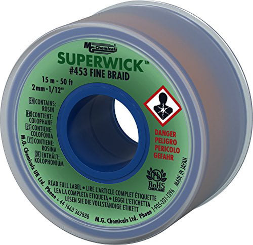 5' Len... MG Chemicals Desoldering Braid #1 Fine Braid Super Wick with RMA Flux 