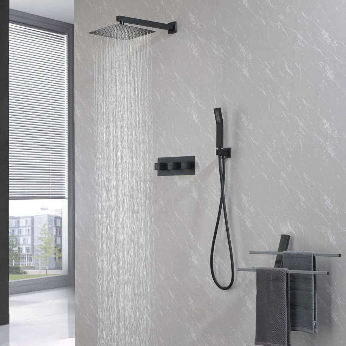 10" Brass Matte Black Rain Shower System - Wall-Mounted Combo Set with Handheld Sprayer & cUPC Certified Valve