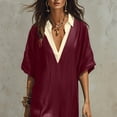 thumbnail image 4 of YuXingFu Plus Size Dresses for Curvy Women Maxi V-Neck Plus Size Womens Dress Elbow-Length Solid Color Slim Fit Long Casual Summer Red L, 4 of 8