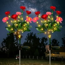 2 Pack Solar Snow Lotus Flower Lights, Outdoor Artificial 7 Head LED Solar Stake Light, Waterproof Solar Pathway Light for Garden, Patio, Yard, Landscape Decoration