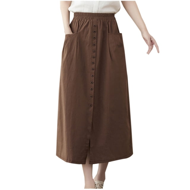 FcBaudy Jupes pour Femmes, Robes Midi pour Femmes, Robes d'Été pour Femmes Mode d'Été pour Femmes Jupe Unie à Boutons avec Poches et Fente Robe Femme