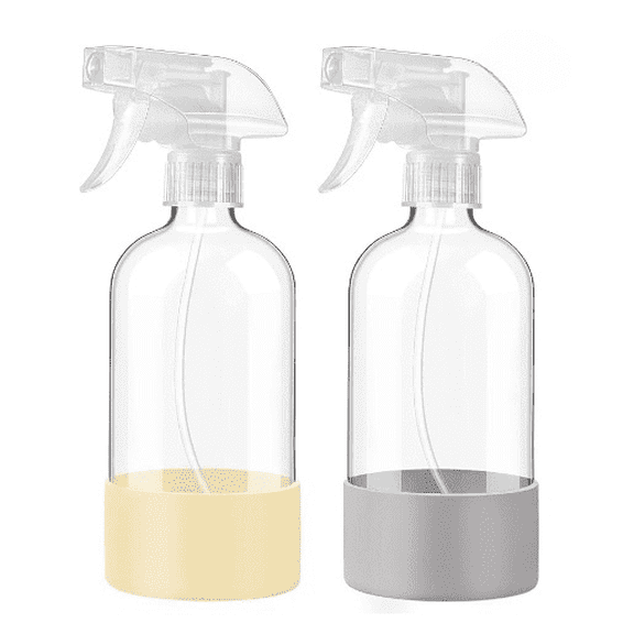 Glass Spray Bottles with Silicone Sleeve, 2 Pack16 oz Empty Refillable Containers with Adjustable Spray Nozzles, Spray Bottles for Hair, Cleaning Solutions and Plants