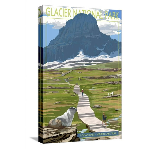 Art.com Logan Pass - Glacier National Park, Montana Stretched Canvas Print Wall Art by Lantern Press, 12" x 18"