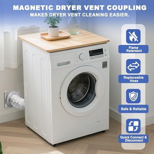 Magnetic Dryer Vent Coupler with 4 inch Hose，Magnetic Coupling for Connection and Disconnection,Magnetic Connector Kit Strong Self-connection(silver）