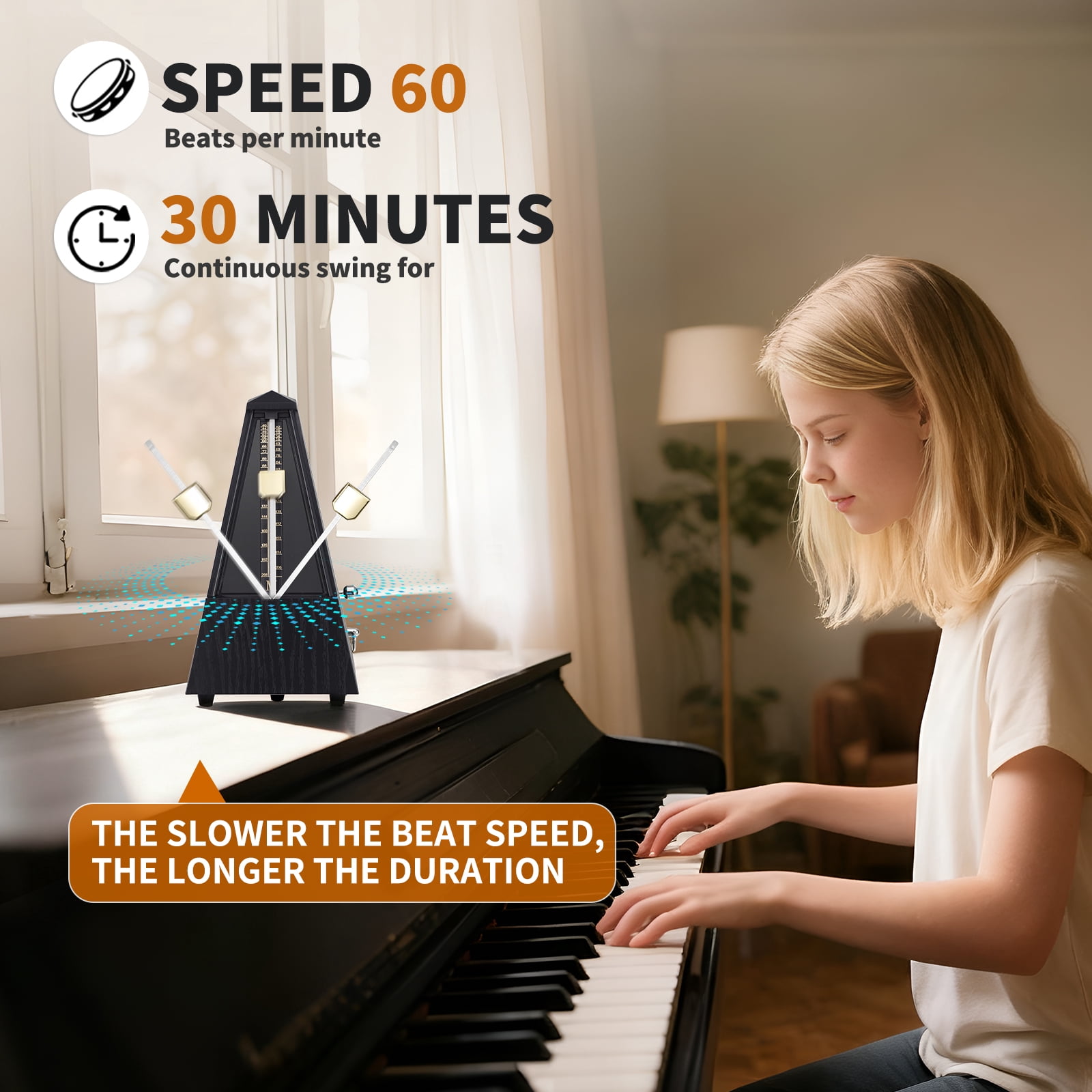 Mechanical Metronome for Piano Guitar Bass Violin Drums with Loud Sound and High Precision