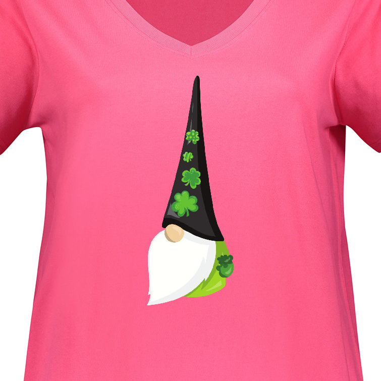 Inktastic Saint Patrick's Day Gnome, Gnome With Black Hat Women's Plus Size V-Neck T-Shirt - image 3 of 4