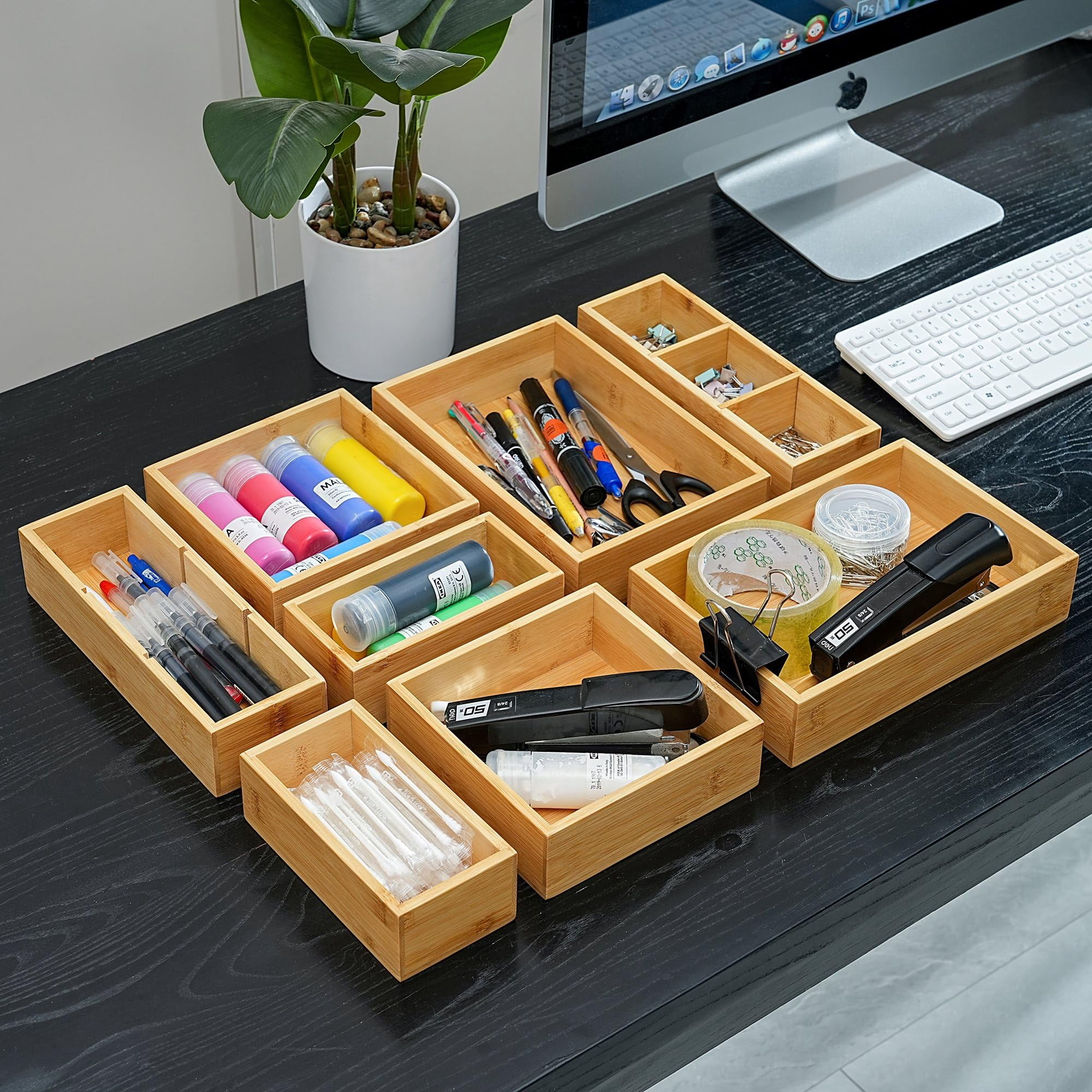 Drawer Organizer  Set Of 9 Wood Kitchen Makeup Desk Junk Tea Storage Boxes Bins For Cutlery Silverware Utensils Flatware Small Wooden Container Tray Bathroom Office
