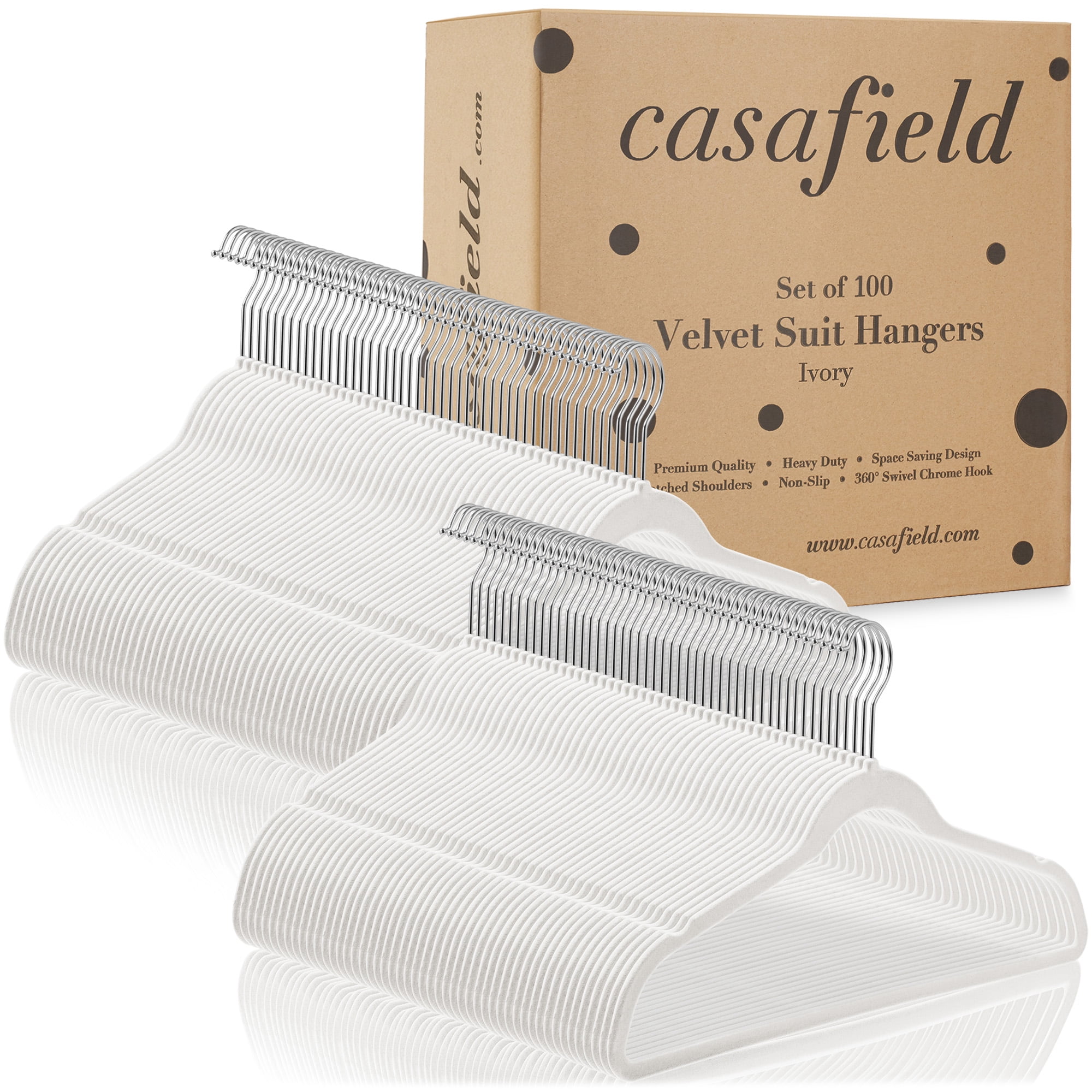Casafield 100 Velvet Suit Hangers, Ivory - Space Saving, Non-Slip & Swivel Hook