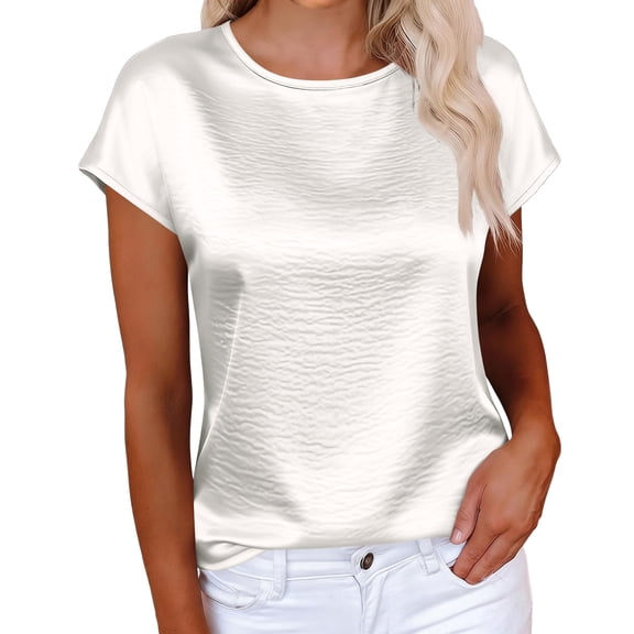 Womens T Shirts Summer Tops Cap Sleeve Crewneck Casual Business Blouses 2026 Spring Clothes Fashion Outfits White S