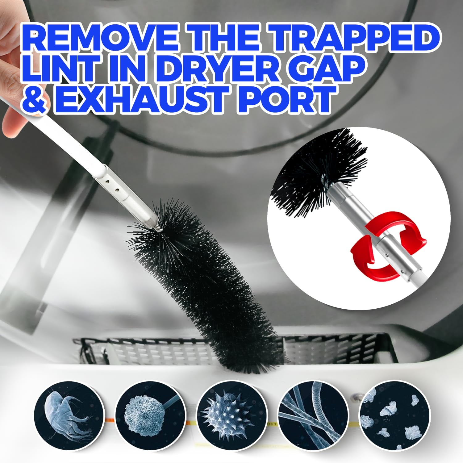 30Feet Dryer Vent Cleaner Kit , Dryer Vent Hose Cleaning Brush , Flexible Dryer Lint Remover , Synthetic Brush Head Use with or Without a Power Drill, Dryer Vent Cleaning Kit