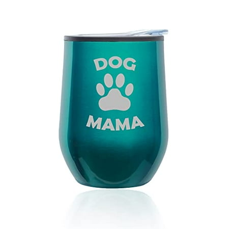 

Stemless Wine Tumbler Coffee Travel Mug Glass with Lid Dog Mama Funny Dog Mom Mother (Turquoise Teal)