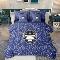 Homewish Kids Sport Game 7-Piece Twin Bedding Sets,Lacrosse Lover Bedding Comforter Set,Blue Black Sheet Sets For Boys Teens,Microfiber Bedroom Decor Reversible
