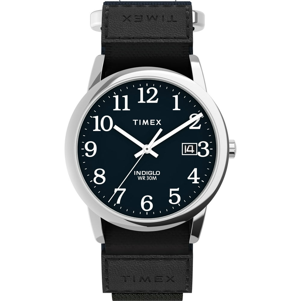 Timex - Timex Men's Easy Reader 35mm Watch â Silver-Tone Case Blue Dial with Blue FastWrap Strap