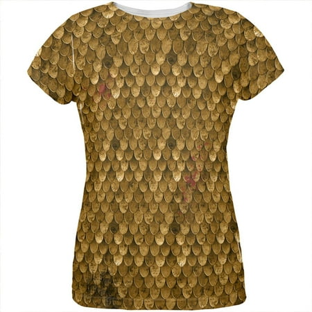 Halloween Battle Damage Bronze Scale Armor Costume All Over Womens T Shirt