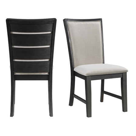 HomeStock Rustic Recluse Dining Slat Back Side Chair Set In Black, 20"D x 20"W x 40"H, Gray Upholstery, Includes Two Chairs, Foam Cushion Seat, Slat Back Chairs