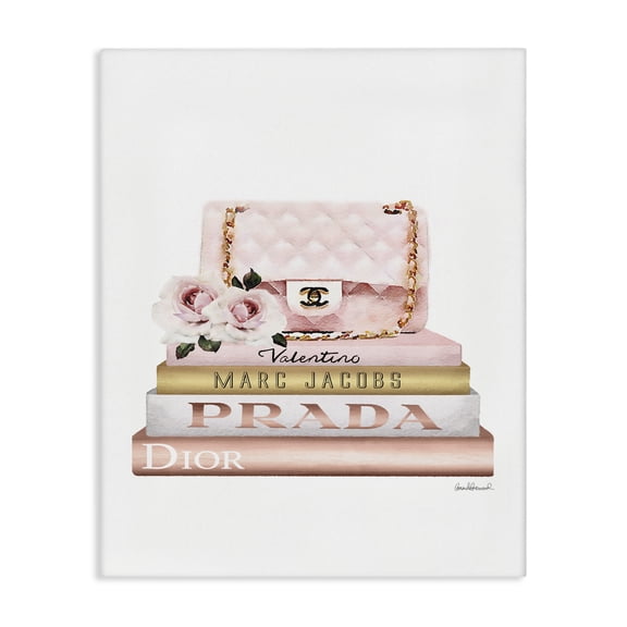 Stupell Industries Modern Pink Purse Gold Bookstack Canvas Art, 16 x 20, by Amanda Greenwood