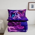 thumbnail image 5 of meiyoeat Purple Butterfly Rose Monogram A Full Size Comforter Sets,Neon Heart Initial Bedding Comforter Set For Girl,Black Reversible,3 Pieces,1 Comforter and 2 Pillowcases, 5 of 7