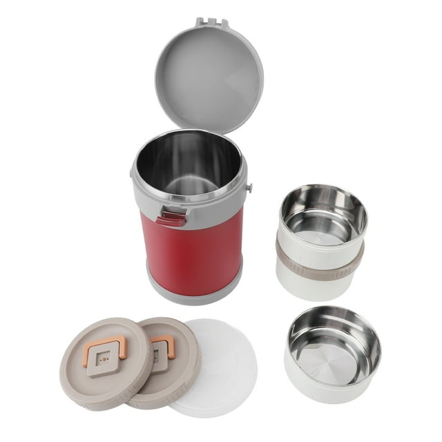 304 Stainless Steel Vacuum Insulated Wide Mouth Soup Food Hot Food Jar, 3 Tier Containers, Double Layer, Leak Proof Insulated Thermal Lunch Box