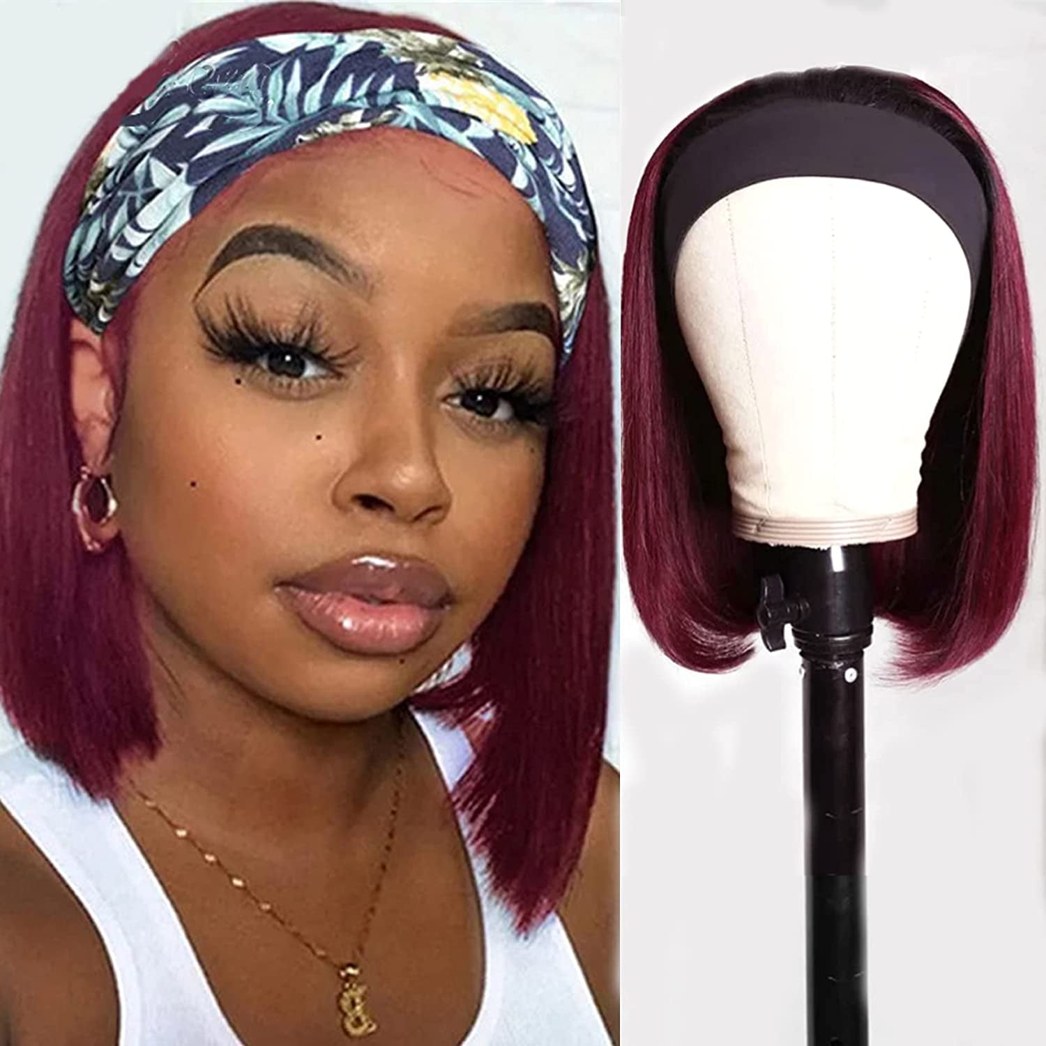 Short Colored Headband Bob Wig Human Hair Headband Wigs 180% Density Ombre 1B99J Burgundy Real Remy Hair Half Wigs Thicken Natural Hair None Lace Front Wigs with Headband Attached 12 Inch Glueless | Short Colored Headband Bob Wig Human Hair Headband Wigs 180% Density Ombre 1B99J Burgundy Real Remy Hair Half Wigs Thicken Natural Hair None Lace Front Wigs with Headband Attached 12 Inch Glueless |