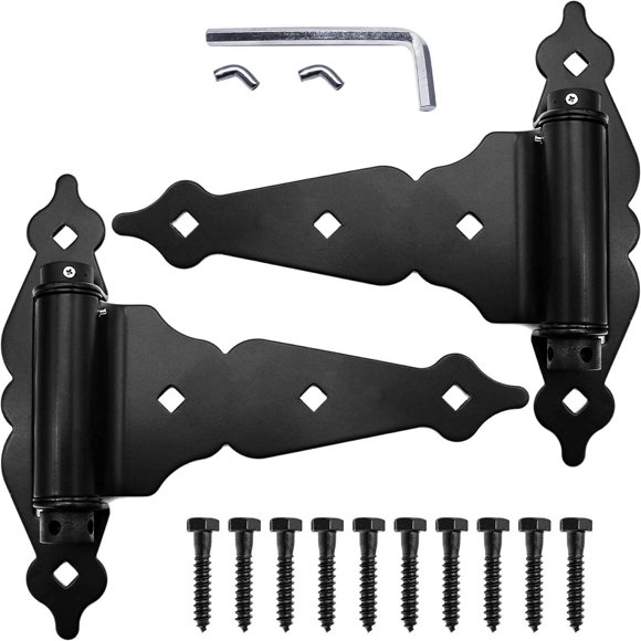 8" Black T-Strap Self Closing Wood Gate Hinges - T-Gate Hinges - Wood Gate Hardware (1 Pack)