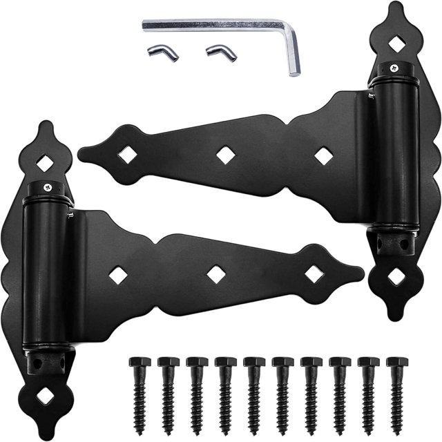 8" Black T-Strap Self Closing Wood Gate Hinges - T-Gate Hinges - Wood Gate Hardware (1 Pack)