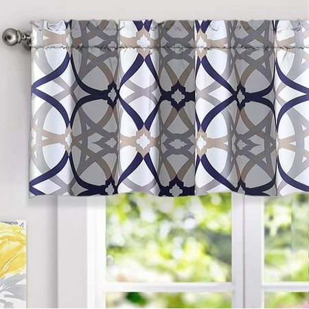 Valance Curtain Patterns - DriftAway Alexander Spiral Geo Trellis Pattern Window Curtain Valance, Rod Pocket, 52