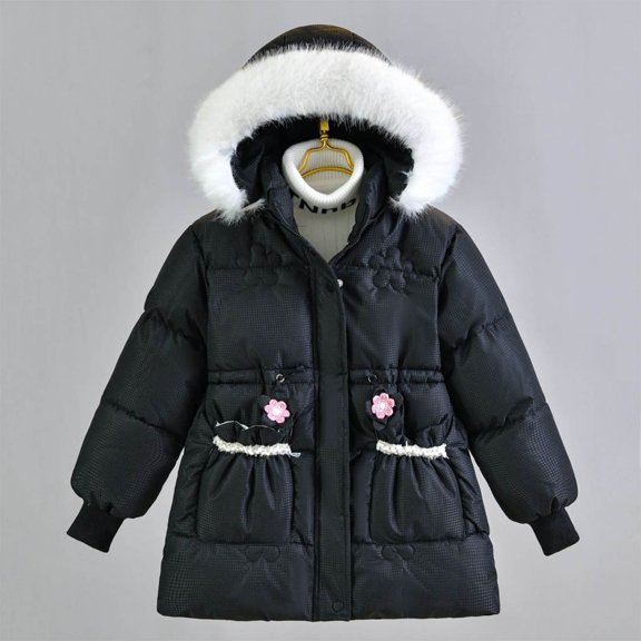 Girls' Long Winter Coat Waterproof Parka Warm Long Jacket with Removable Faux Fur Hood Cotton Wadding Winter Coat for Snow Days